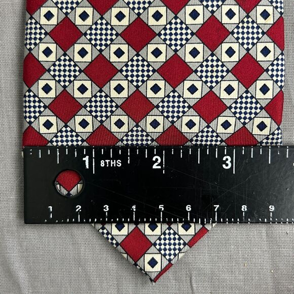 Robert Talbott Tie Men's 57x3.75 Red Geometric Silk Hand Sewn USA VTG Foulard - Picture 13 of 13